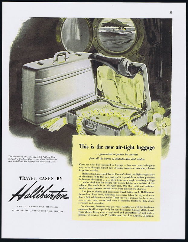 1946 Halliburton Luggage Travel Case Air Tight Print Ad