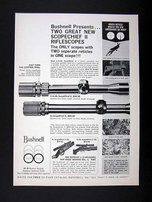 Bushnell ScopeChief II Gun Rifle Scopes scope 1966 print Ad 