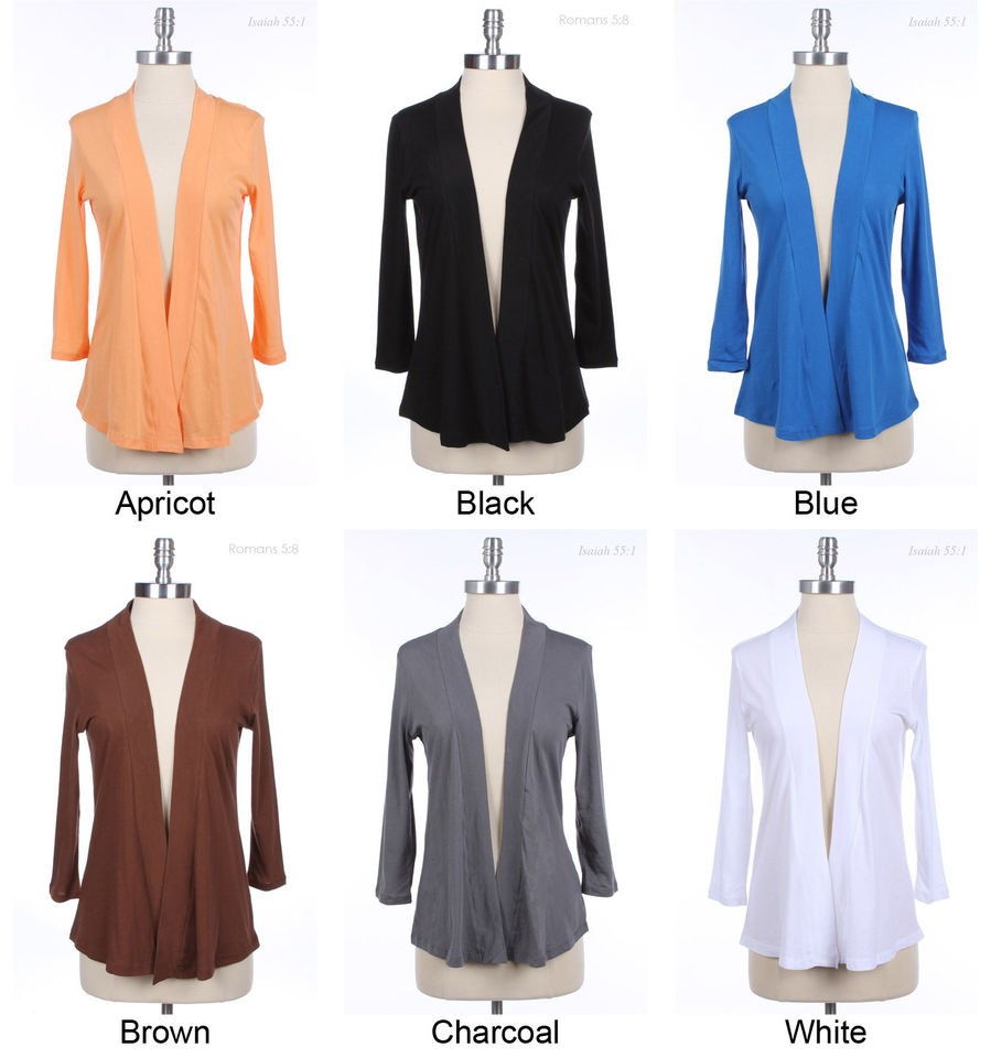 Basic Solid Plain 3/4 Sleeve Open Cardigans VARIOUS COLOR and SIZE