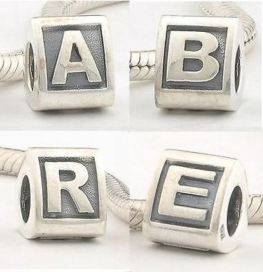 925 Sterling Silver initials letter A to Z alphabet bead charm for 