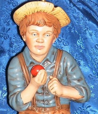 Vintage Holland Mold Lamp Depicting Boy in Overalls Sitting on 