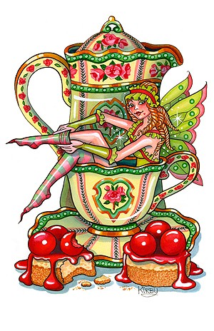 Kirby Leary Print Tea Cup Pot Fairy Cherry Cheesecake