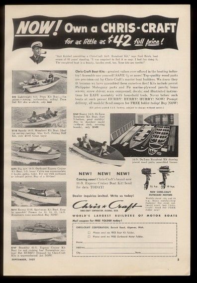 1951 Chris Craft boats & boat kit 6 models photos vintage print ad