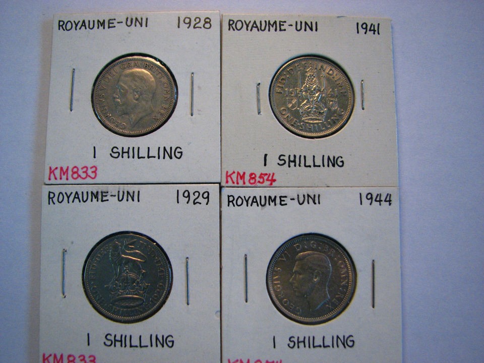 Great Britain lots 4 coins 1928 1929 1941 1944 shilling silver