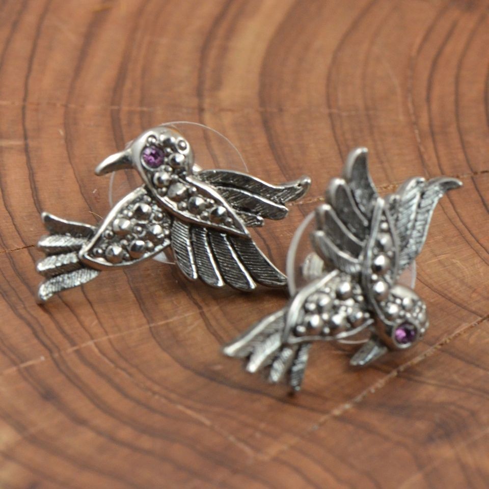 Fashion Jewelry   Avon Marcasite Purple Stone Hummingbird   Stud 