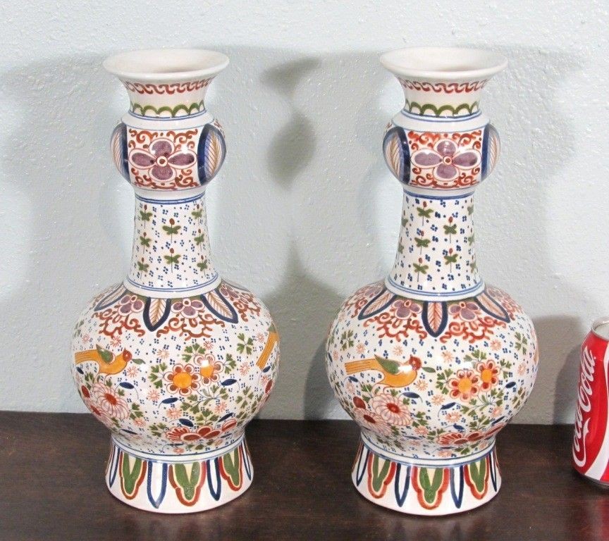   Delft Polychrome Knobble Vases Tin Glazed Faience Vase by Boch Keramis