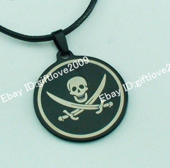   34mm skull head Knife Black Stainless Steel Pendant Leather Necklace
