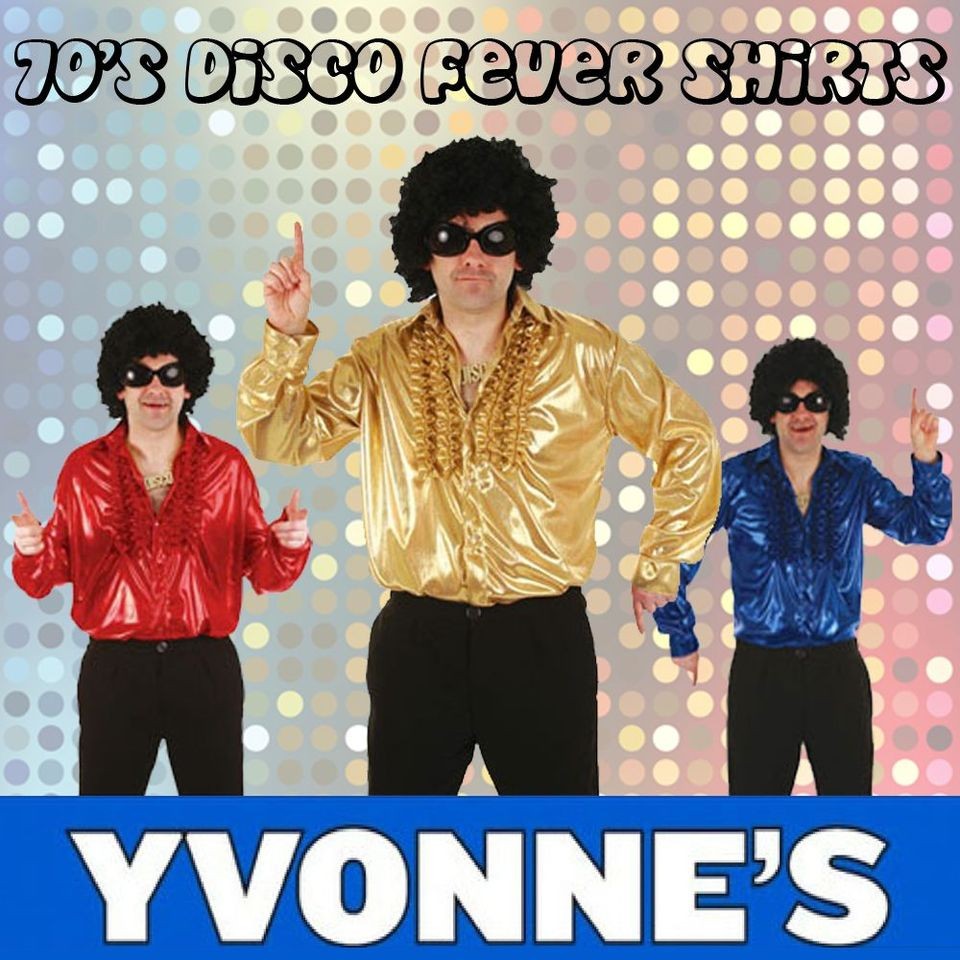 70s Disco Fever Shirt Mens 1970s Metallic Ruffle Shirts Top Fancy 