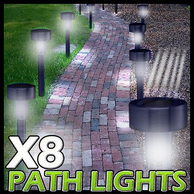 Lot X 8 Black Stainless Steel Solar Powered Pathway Garden Lights Yard 