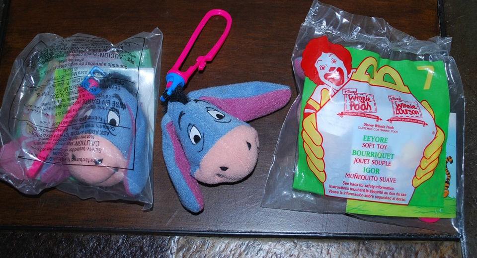   Pooh Eeyore Donkey Face Clip Ons Plush Disney McDonalds Toys Sealed