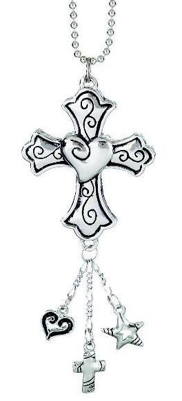Ganz Car Rearview Mirror Charm Cross with a Heart