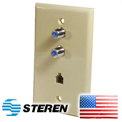 RJ11 & Dual F Jack 2.5GHz Phone/TV Wall Plate Ivory