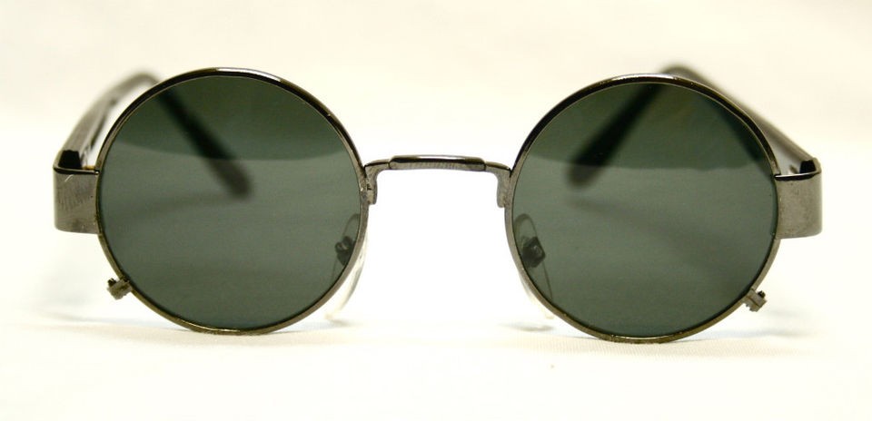   Vintage Black Round Metal Frame Dark Lenses Mens Womens Sunglasses