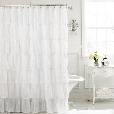   Shabby Ruffled Fabric Shower Curtain White Elegance 2 Day Shipping