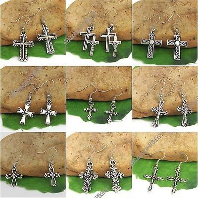   Lots 9 Pairs Tibetan silver Cross charms pendant earrings For Gift