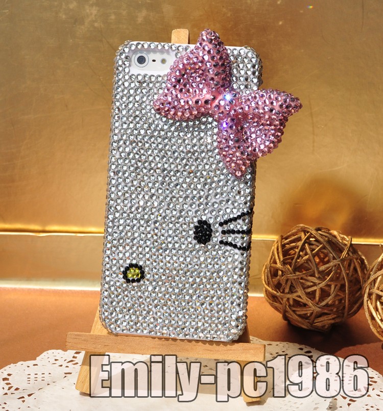 Handmade Hello Kitty Pink Bow Swarovski Element Crystal Cover Case For 