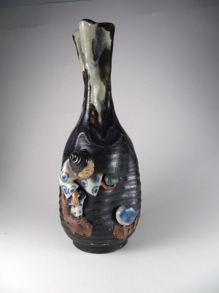 Signed Antique Japanese Sumida Gawa Pottery Vase