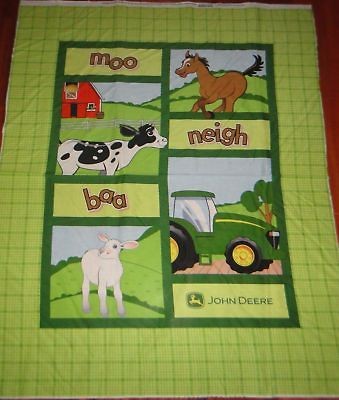 John Deere Farm Tractor Animal Quilt Panel Fabric GR 1 Yd L