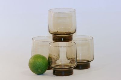 Set of 4 Brown Libbey glasses Barware Vintage drinking glass Retro 