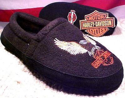 HARLEY DAVIDSON MEN SIZE SMALL WARM EMBROIDERED SLIPPERS NIGHTHAWK D 