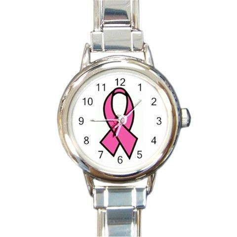 PINK BREAST CANCER AWARENESS RIBBON Round Italian Charm Watch