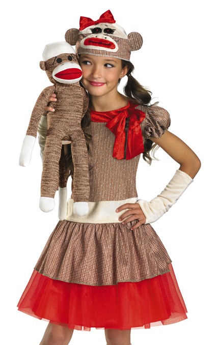 Kids Sock Monkey Dress Outfit Girls Halloween Fancy Dress Costume