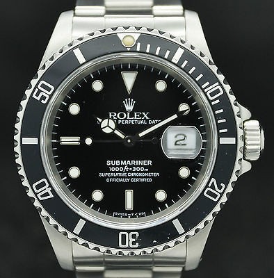 ROLEX Oyster Perpetual SUBMARINER Stainless Steel Watch + Box & Papers 