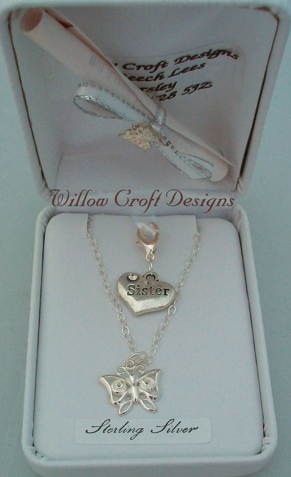   HALLMARKED STERLING SILVER BUTTERFLY SISTER NECKLACE & FREEBIE GIFT