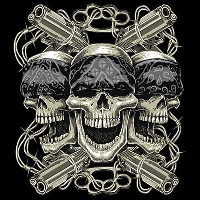 Skull T Shirt Thug Life Skulls Guns Barb Wire Brass Knuckles Tee