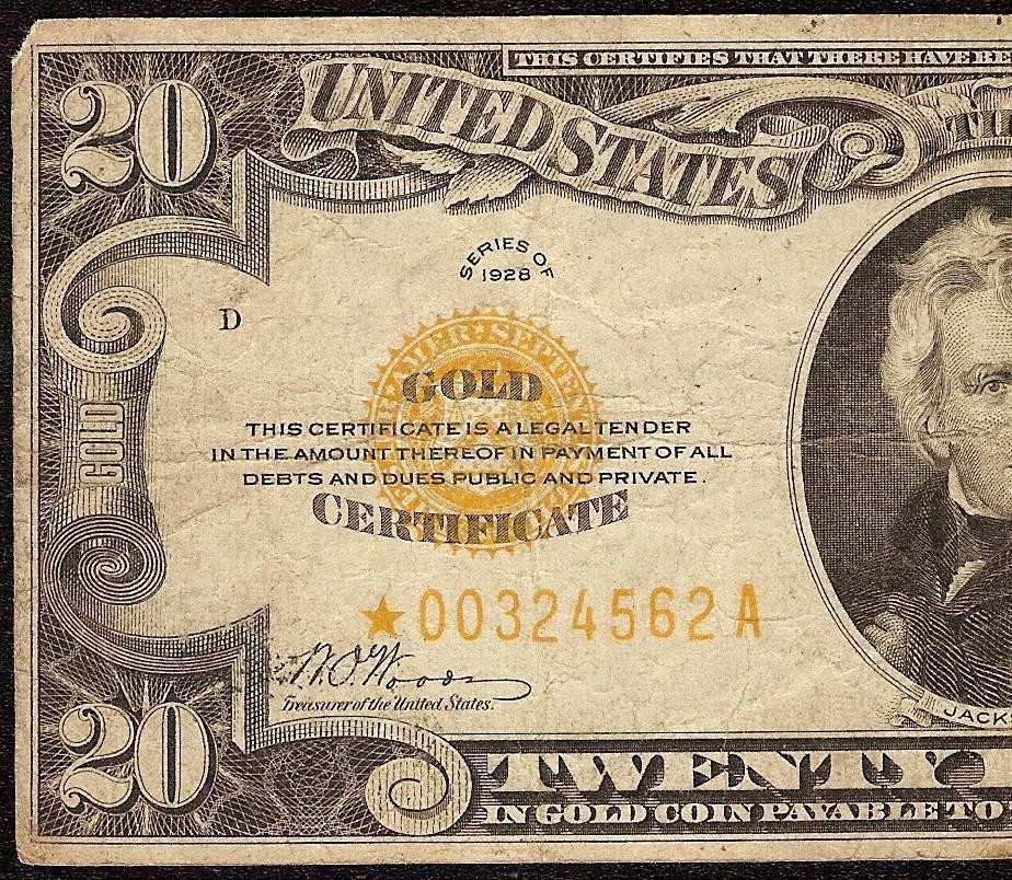 1928 $20 DOLLAR BILL * STAR * GOLD CERTIFICATE COIN NOTE PAPER MONEY 