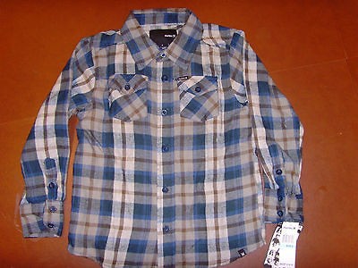 NEW Hurley Toddler Boys Plaid Flannel Jacket Button Front Shirt Blue 