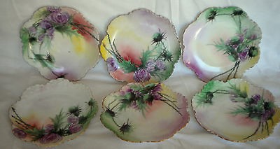 Antique Rosenthal Monbijou Bavaria 6 Hand Painted Floral Ceramic 