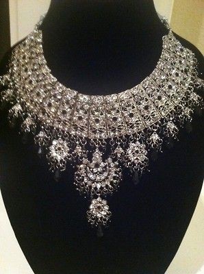   Silver Black Bridal Party Indian Pakistani Necklace earrings Matika