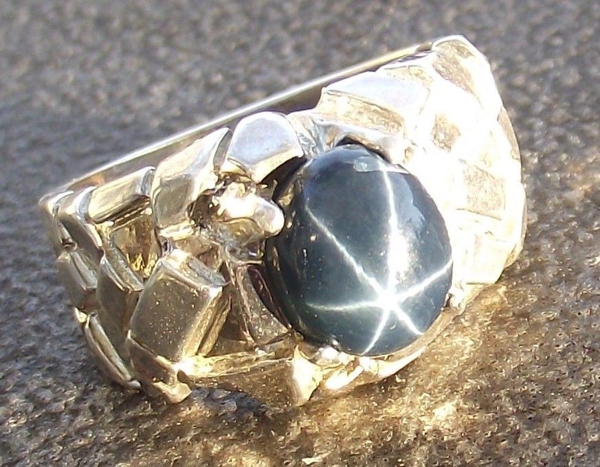 DAZZLING MENS BLUE STAR SAPPHIRE NUGGET RING NATURAL GENUINE SIZE 9