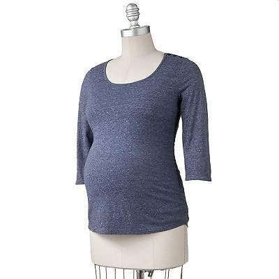 NWT Oh Baby Motherhood Maternity Blue Ruched T Blouse top Longsleeved 