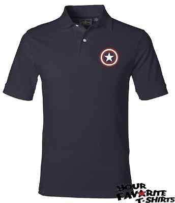 Captain America Custom Embroidery Shield Avengers Marvel Comics Polo 