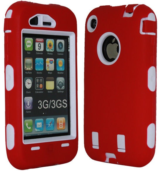 DELUXE RED AND WHITE 3PIECE HARD CASE COVER SKIN FOR IPHONE 3G 3GS
