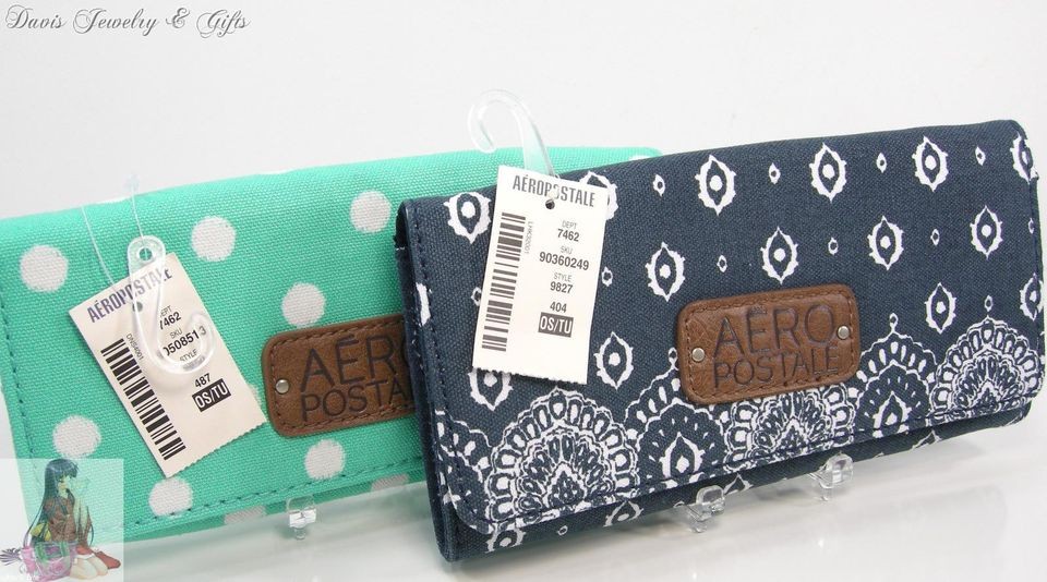 Aeropostale Aero Wristlet Checkbook Wallet Purse Bag Turquoise/Navy 