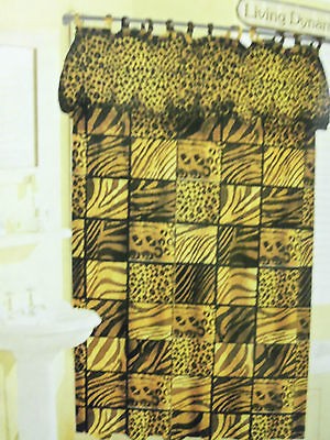 NEW LEOPARD ZEBRA ANIMAL PRINT FABRIC SHOWER CURTAIN, LINER, AND HOOKS