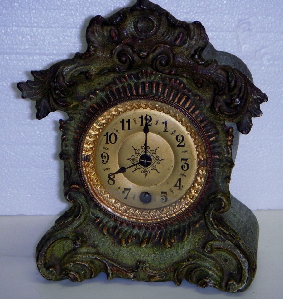   WATERBURY POSY ORIGINAL IRON CASE MANTEL SHELF CHIME CLOCK WORKING