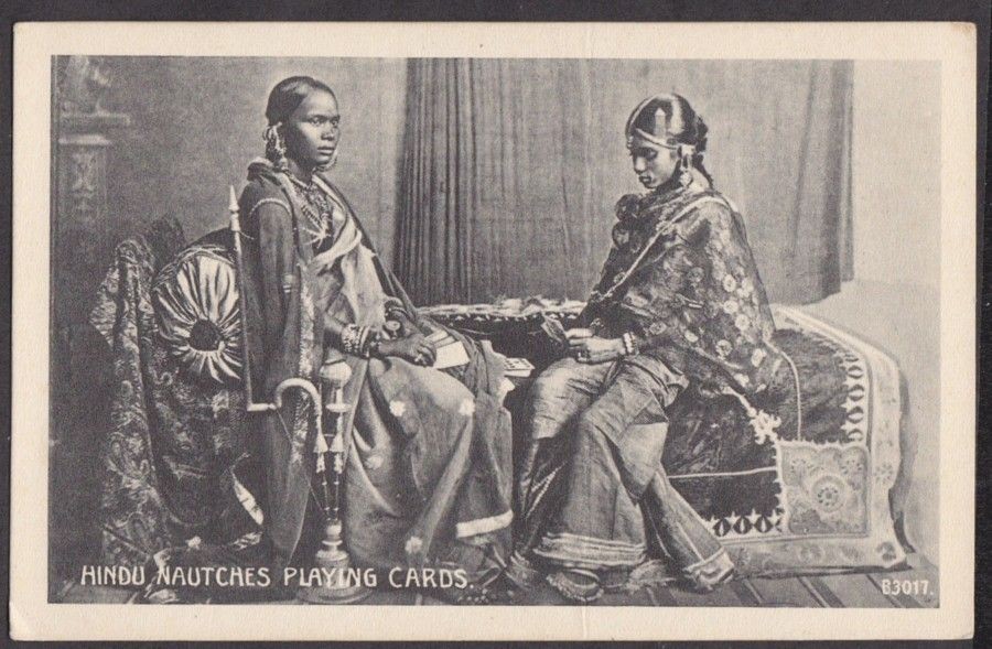   ETHNIC 2 HINDU NAUTCH GIRLS PLAYING CARDS ON DAYBED PRINTED CARD