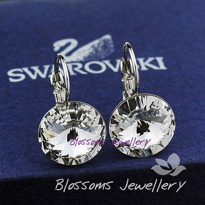 9K 9CT White GOLD GF Swarovski CRYSTAL Womens Wedding Earrings ES417