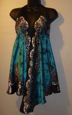 NWT SEXY Black & Teal Green Empire Scarf TOP or Mini Dress 1 SIZE S M 