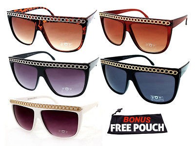 Womens Retro Flat Top Chain Sunglasses Full Color Options P1340 + Free 