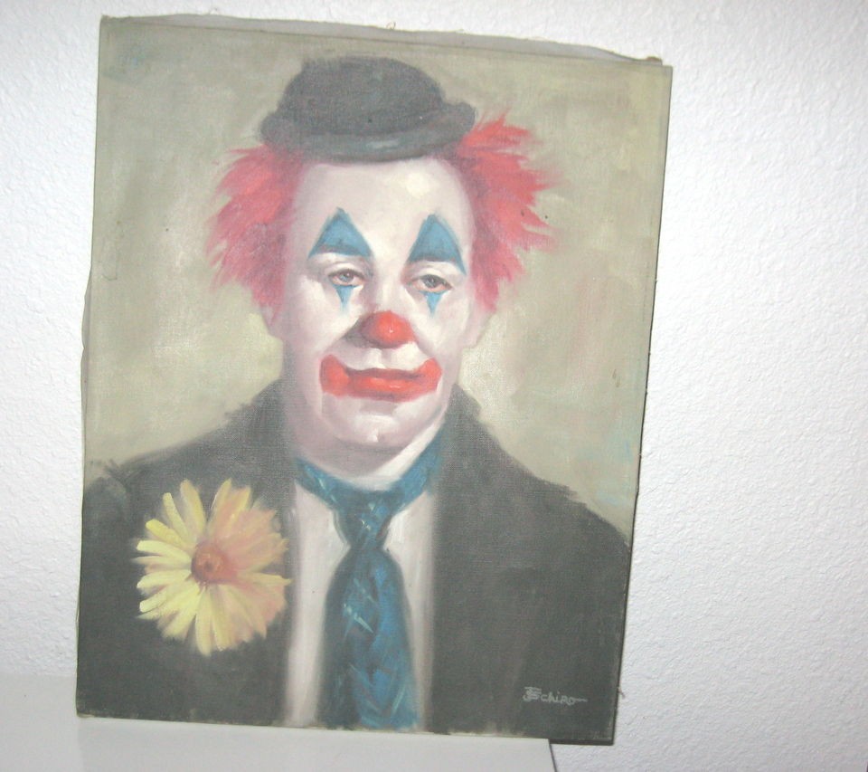   Oil Painting of Clown on Canvas, signed J. Schiro, Wonderful Technique