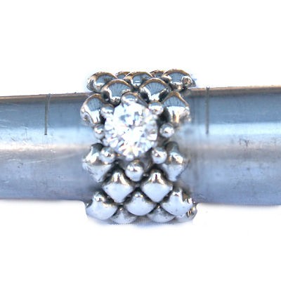 Sergio Gutierrez Liquid Metal Mesh Ring With Large Clear CZ Stone 