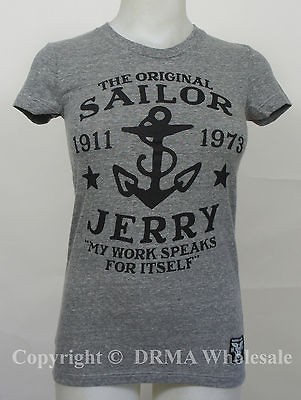 SAILOR JERRY Tattoo My Work Speaks Anchor Girl Juniors Tee T Shirt S M 