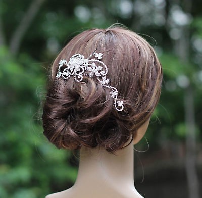 swarovski crystal floral design bridal comb headpiece one day shipping 