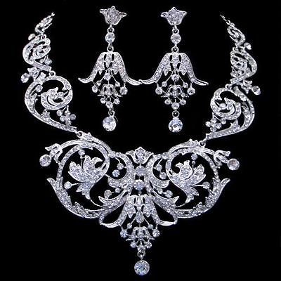 rare leaf bridal necklace earring set rhinestone crystal from china