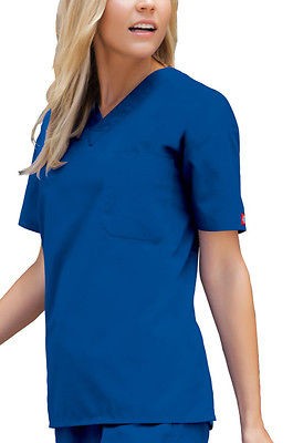 NWT Dickies Medical Uniforms 810106 Unisex V Neck Royal Blue Scrub Top 